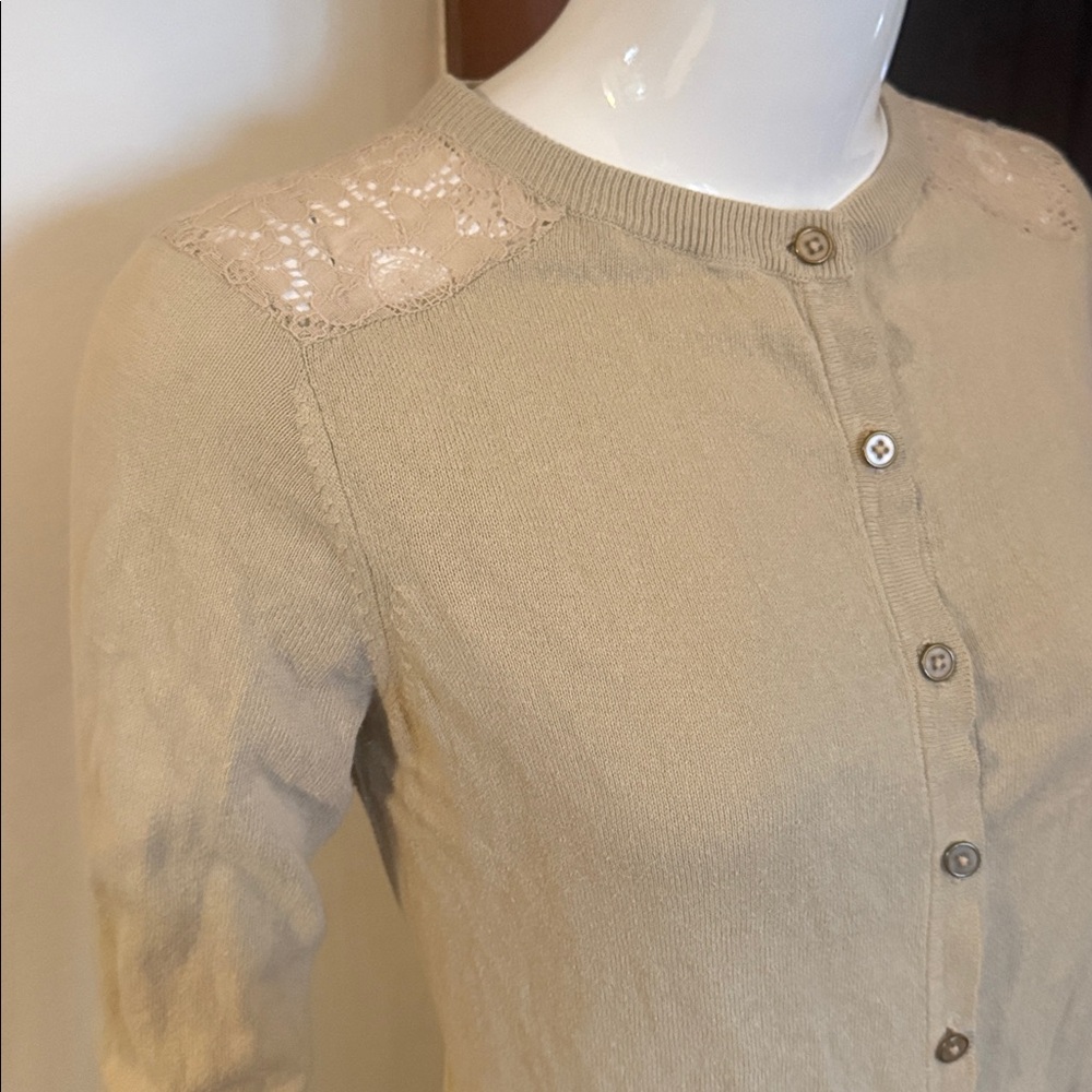George size medium hundred % cotton open lace back Beige Button-Up Cardigan - Picture 2 of 6